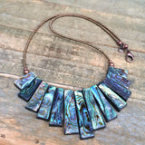 Abalone Bib Statement Necklace with Copper Czech Glass Seed Beads