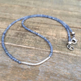 Hill Tribe Silver Kyanite Necklace, Tiny Kyanite Choker, Dainty Kyanite Necklace, Layering Necklace, Bead Necklace, Beaded Jewelry