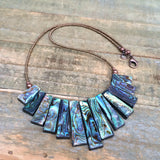 Abalone Bib Statement Necklace with Copper Czech Glass Seed Beads