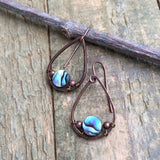 Small Abalone and Antiqued Copper Drop Earrings