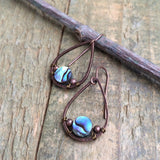 Small Abalone and Antiqued Copper Drop Earrings
