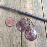 Etched Copper Teardrop Earrings, 7th Anniversary Gift, Unique Gift for Women, Copper Dangle Earrings, Acid Etched Copper Jewelry