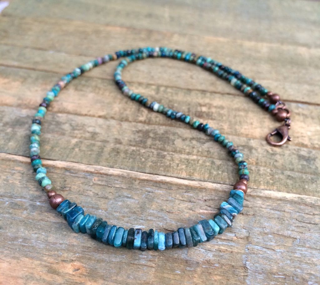 Chrysocolla and Apatite Choker, Colorful Bead Necklace, Stacking