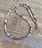 Colorful Agate Cube Necklace with Copper Czech Seed Beads