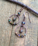 Colorful Glass Earrings, Boho Dangle Earrings, Copper and Glass Drop Earrings