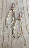Mixed Metal Earrings, Long Hoop Earrings, Silver Copper Jewelry, Hammered Copper Hoop Earrings, Copper Gift for Women