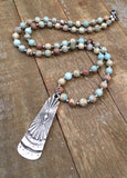 Aqua Terra jasper necklace with rustic silver pendant