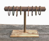 Jewelry Display, Bracelet Stand, Bracelet Holder, T-Bar Stand, Jewelry Storage, Wood Stand, Brown Floral Suede