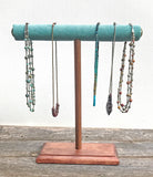 Jewelry Display, Necklace Holder, Necklace Stand, T-Bar Stand, Jewelry Storage, Bracelet Stand, Wood Jewelry Stands, Blue Green Velvet
