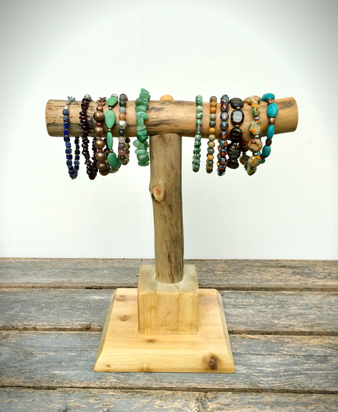 Driftwood Bracelet Necklace Watch Stand, Natural Rustic Coastal Beach Wood Display
