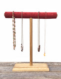 Jewelry Display, Necklace Holder, Necklace Stand, T-Bar Stand, Jewelry Storage, Bracelet Stand, Wood Jewelry Stands, Red Velvet