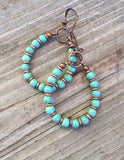 Turquoise Hoop Earrings, Copper and Turquoise Handmade Jewelry