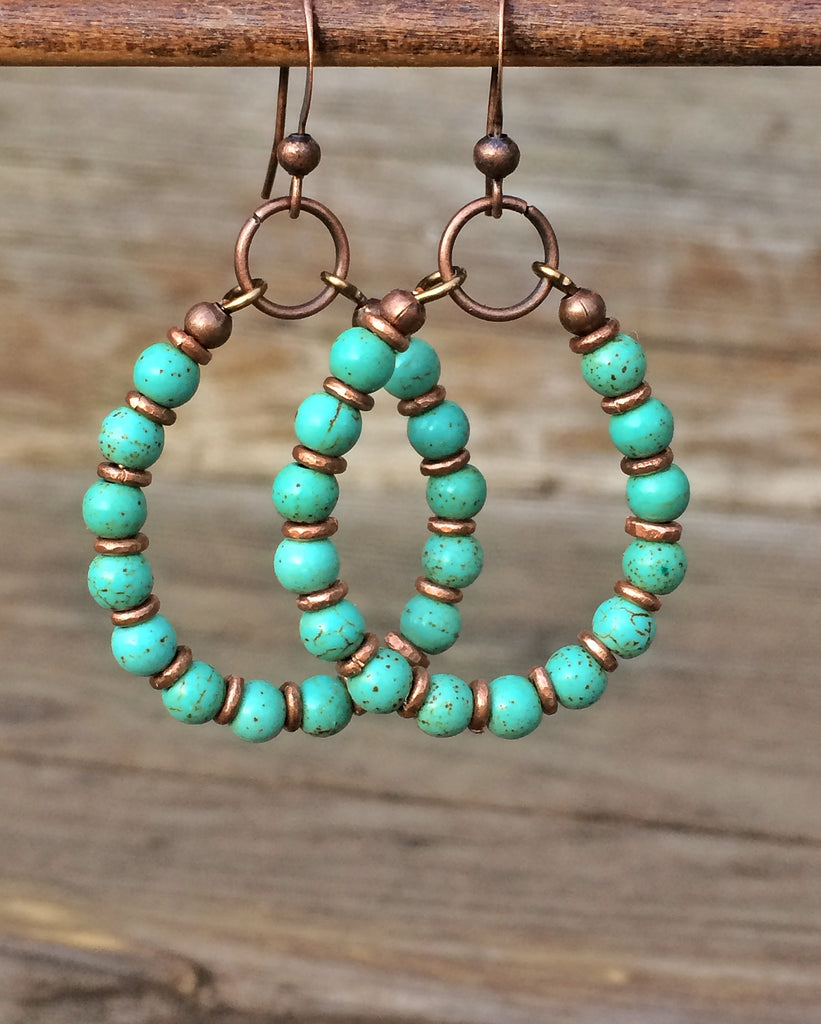 Turquoise Hoop Earrings, Copper and Turquoise Handmade Jewelry ...