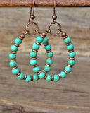 Turquoise Hoop Earrings, Copper and Turquoise Handmade Jewelry