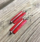 Red Enameled Earrings with Oxidized Silver Dangle