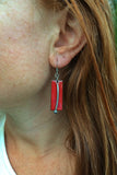 Red Enameled Earrings with Oxidized Silver Dangle