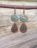 Blue Bohemian Earrings, Blue Flower Jewelry, Copper Earrings