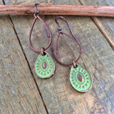 Green Patina Paisley and Copper Drop Earrings
