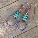 Green Czech Glass and Copper Earrings