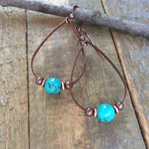 Copper and Turquoise Teardrop Earring