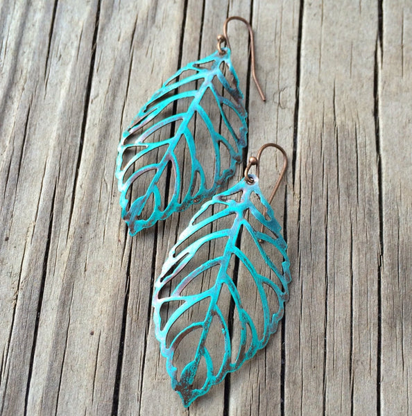 Turquoise Patina Leaf Cutout Earring