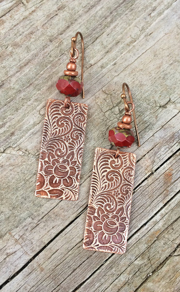 floral copper earrings