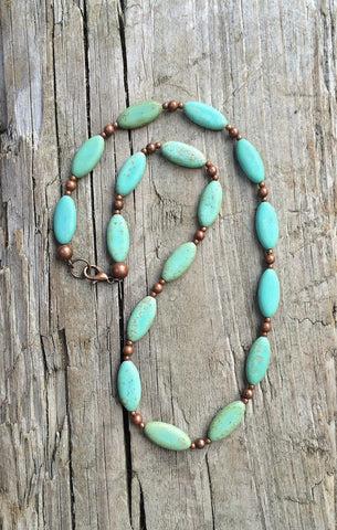 Green Turquoise Necklace, Southwestern Inspired Turquoise Necklace with Copper Accents