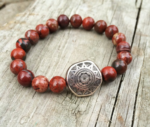 Red Stone and Silver Bracelet, Southwestern Red Jewelry