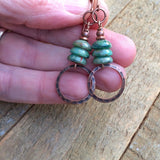 Green Czech Glass and Copper Earrings
