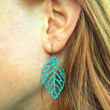 Turquoise Patina Leaf Cutout Earring