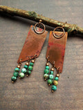 Geometric Copper Earrings with African Turquoise Dangles