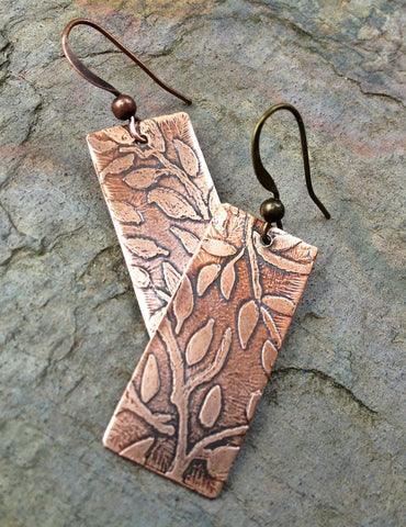Leaf Copper Etched Earrings