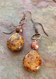 Mustard Yellow Teardrop Earrings with Antiqued Copper Accents