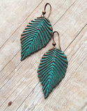 Patina Copper Leaf Earrings, Bridesmaid Gift Jewelry