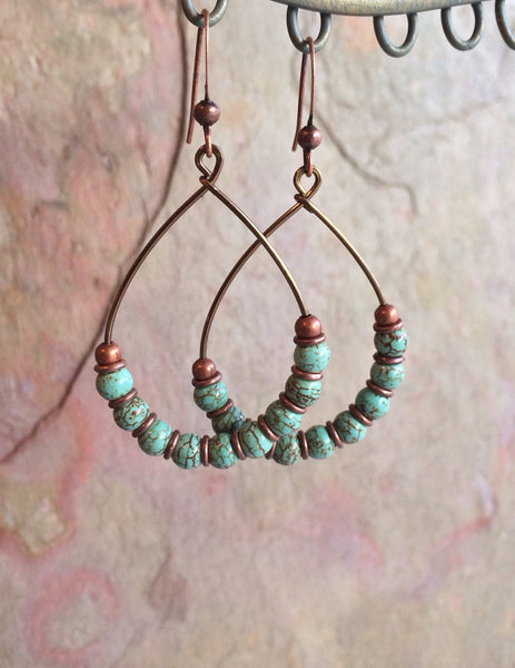 Turquoise Earrings, Copper Hoop Earrings – Rustica Jewelry