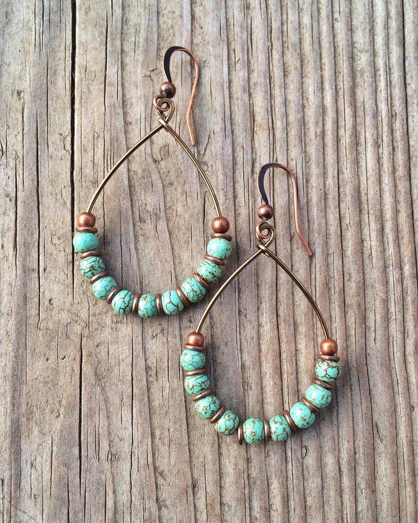 Turquoise Earrings, Copper Hoop Earrings – Rustica Jewelry