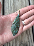 Patina Copper Long Leaf Earrings