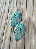 Blue Patina Leaf Cutout Bridesmaid Earrings