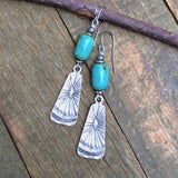 Natural Turquoise and Silver Sunburst Dangle Earring