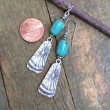Natural Turquoise and Silver Sunburst Dangle Earring