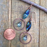 Earthy Blue Czech Glass and Copper Earring