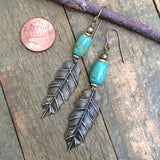 Natural Turquoise and Brass Feather Earring