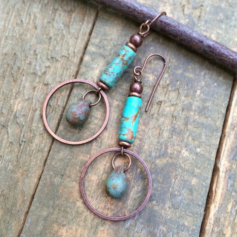 rustic turquoise and copper earrings