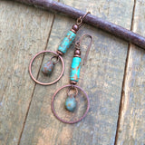 Turquoise and Glass Copper Drop Earrings