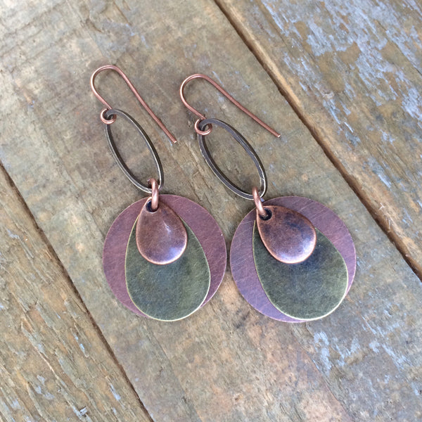 Brass and Copper Layered Geometric Earring