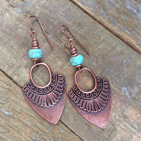 Copper and Turquoise Stone Ethnic Inspired Earring