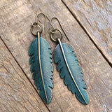 Patina Brass Feather Earring