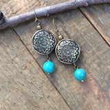Turquoise and Brass Sunburst Earring
