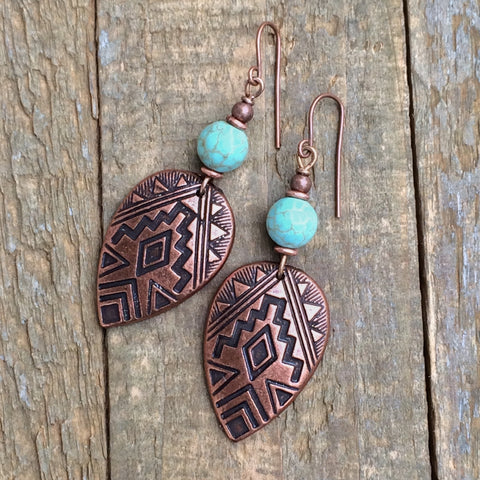 Southwestern Copper and Turquoise Earring
