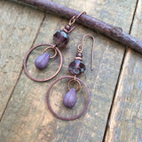 Purple Czech Glass and Copper Earring